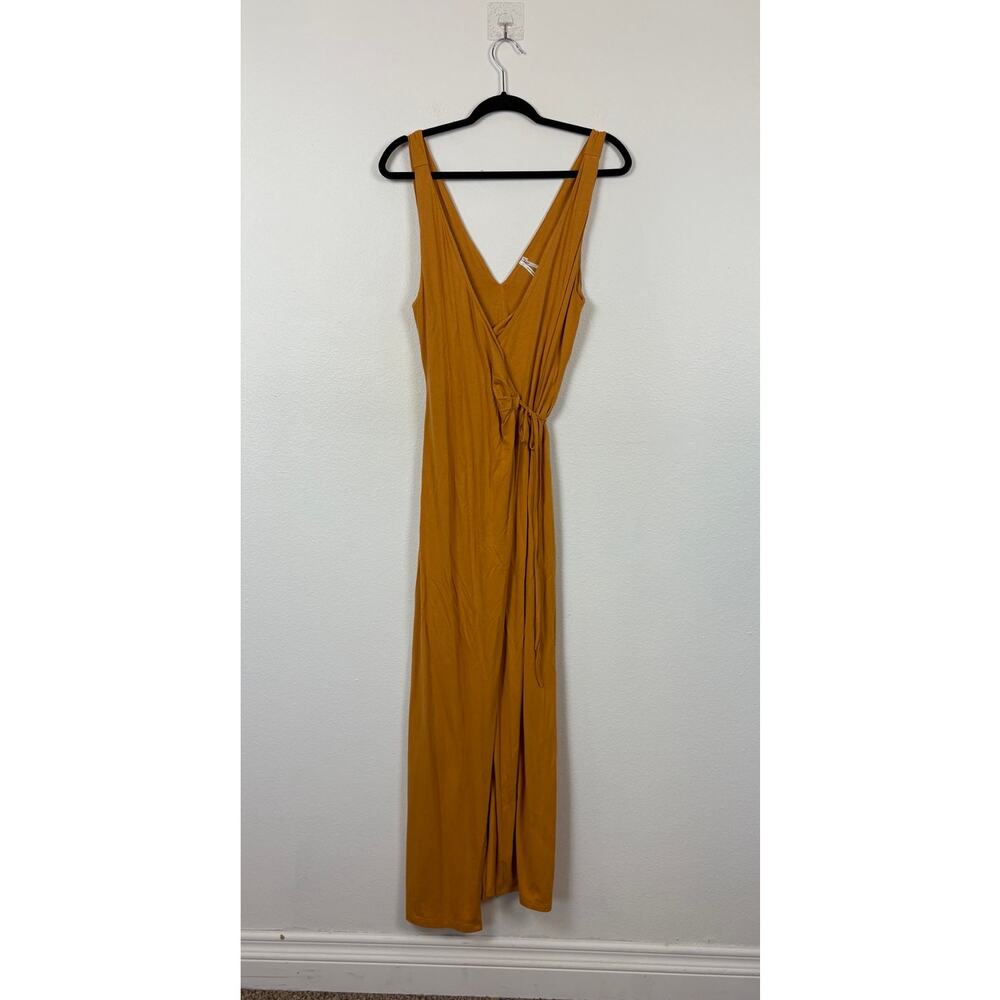 Anthropologie Tie Waist Jersey Wrap Maxi Dress in Mustard Small - Picture 2 of 6